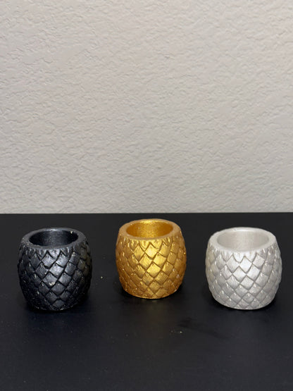 Owl Tealignt Holders.  Set of 3 black gold silver