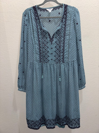Boho Teal Navy Blue Midi Dress by Time Tru