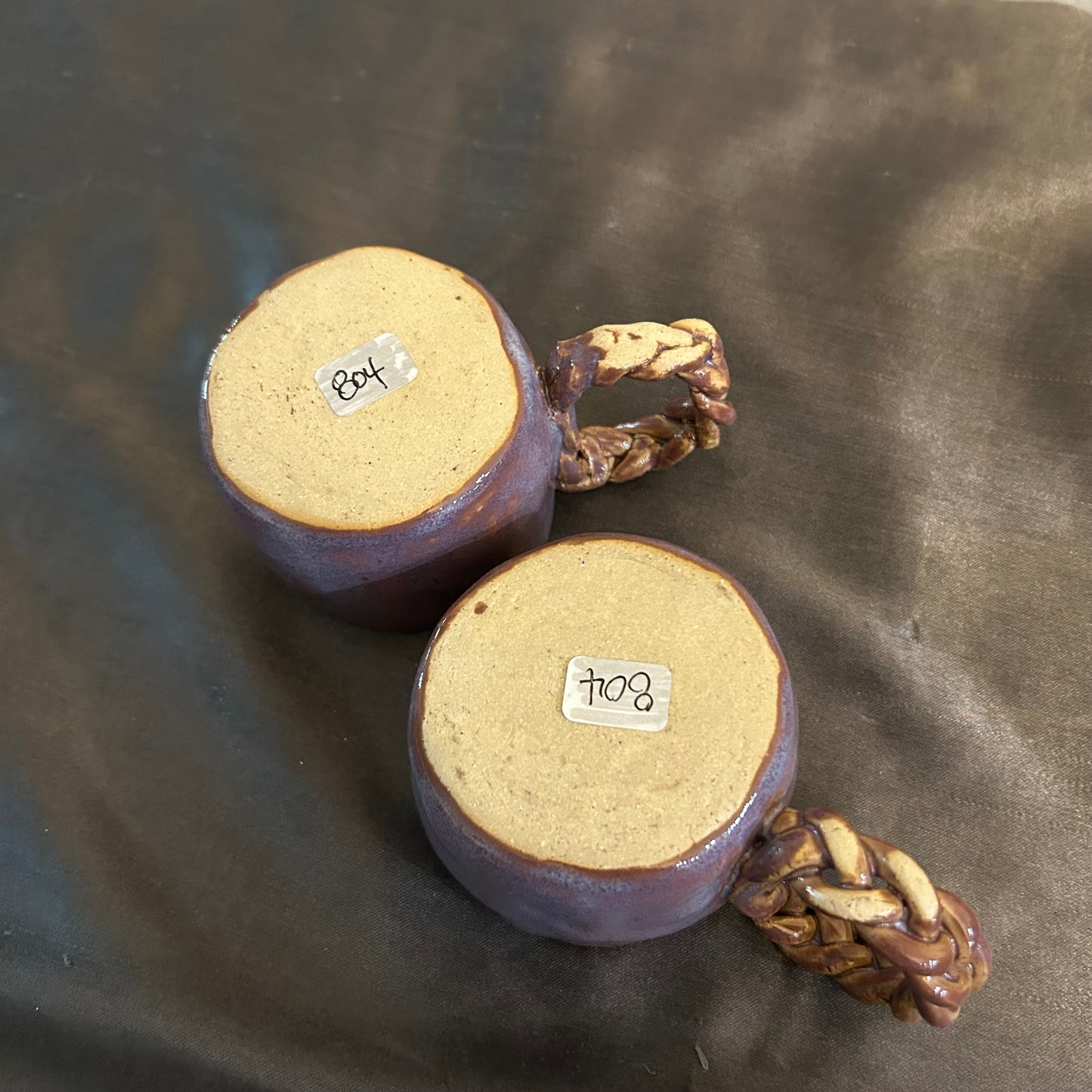 Mugs Handcrafted with braided Handles set of 2. 6oz