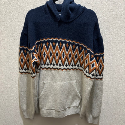 Old Navy, blue geometric pattern hoodie sweater men’s size large