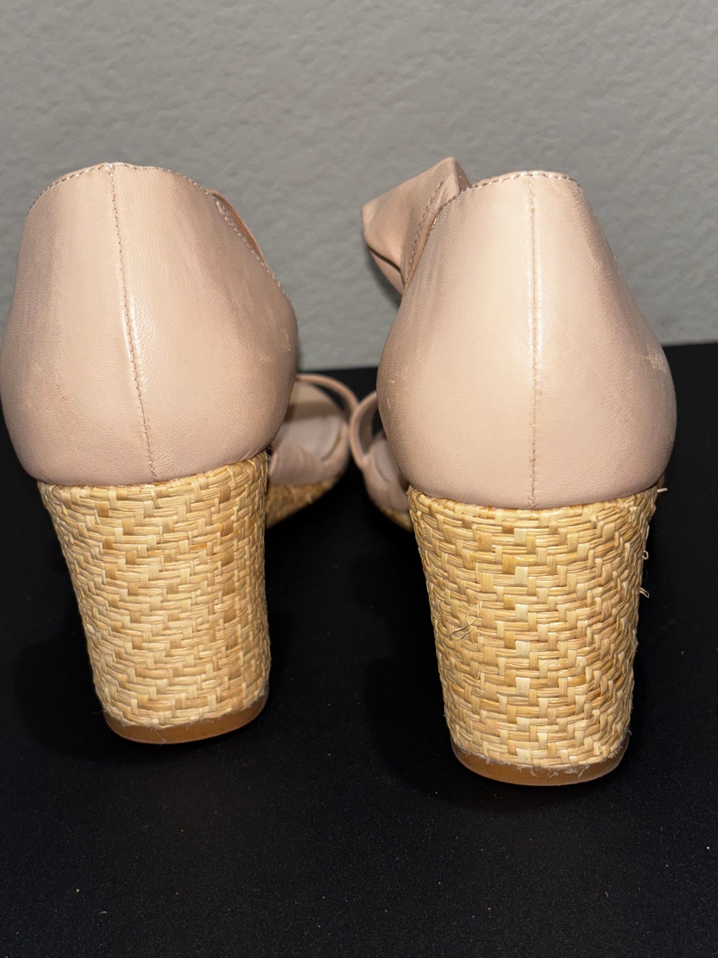 Preston York Beige Leather Wedge Espadrilles size 9