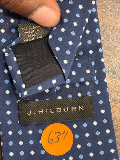 J.Hilburn Blue w/ Polka Dots Tie 100% Silk 63”