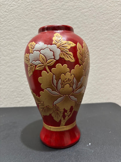 Red and Gold Ceramic Floral Vase