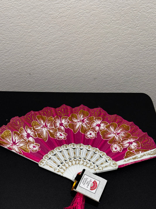 Pink White Floral Design Women’s Hand Fan