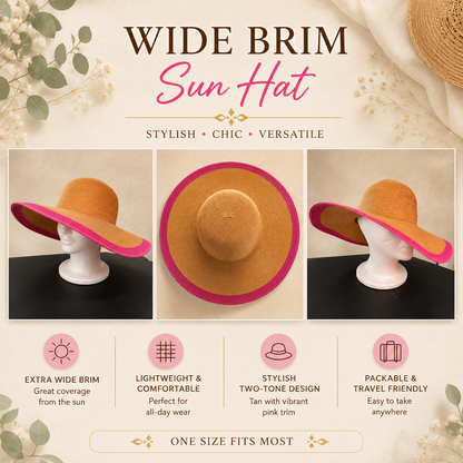 Sun Hat Wide Brim Pink Accent