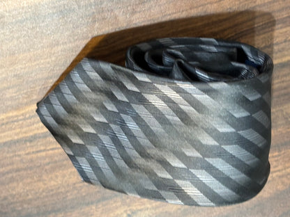 John Ashford Black/Gray Shiny Geometric Tie 100% Polyester 59”