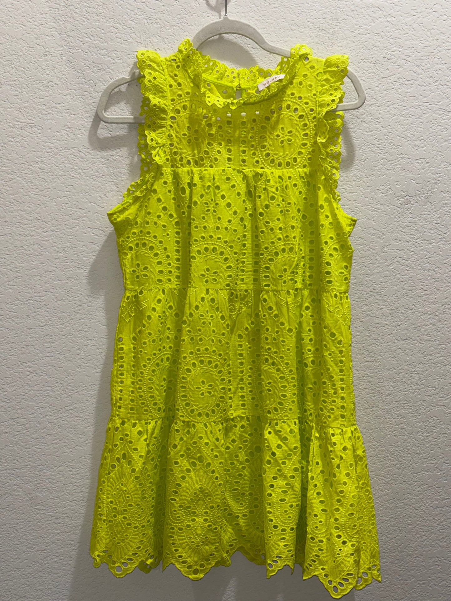 Skies Are Blue Neon Yellow eyelet Midi Dress Women’s size Medium