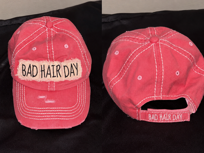 Red baseball cap “Bad Hair Day” for women