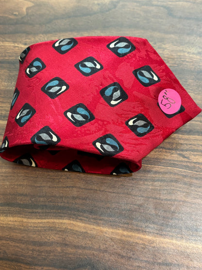 Lionetti Red Tie w/ geometric Designs 58” 100% Silk