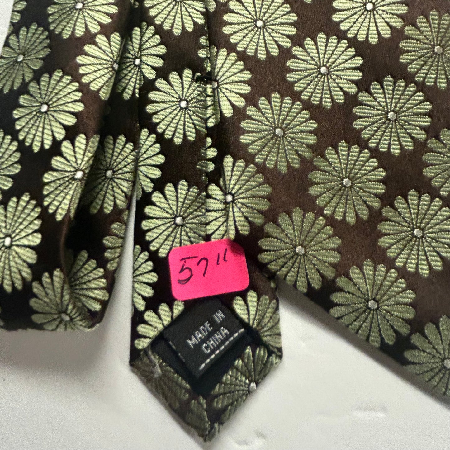 Brown and Mint Green Floral Design Men’s Tie