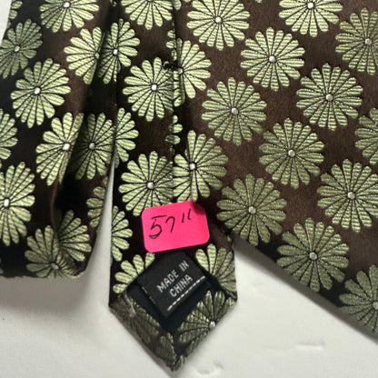 Brown and Mint Green Floral Design Men’s Tie