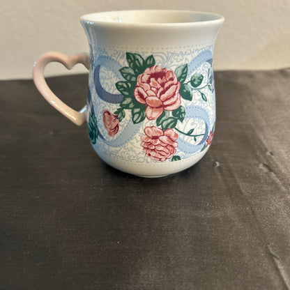 White “Love You Mom” Mug w/ Flower Design and Heart Shaped Handle