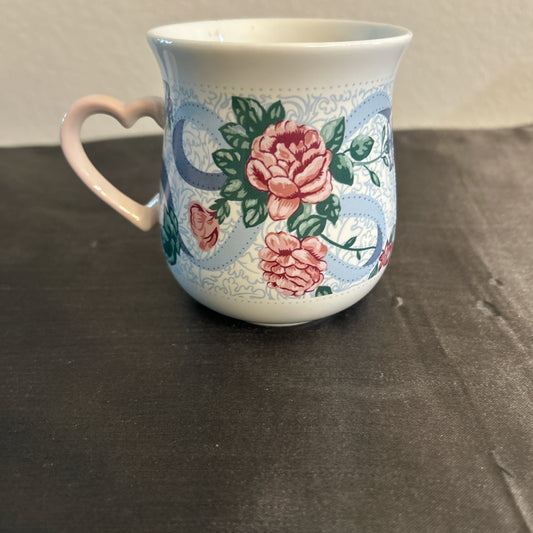 White “Love You Mom” Mug w/ Flower Design and Heart Shaped Handle