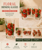 Retro Rose Pattern Drinking Glasses 16oz set of 4