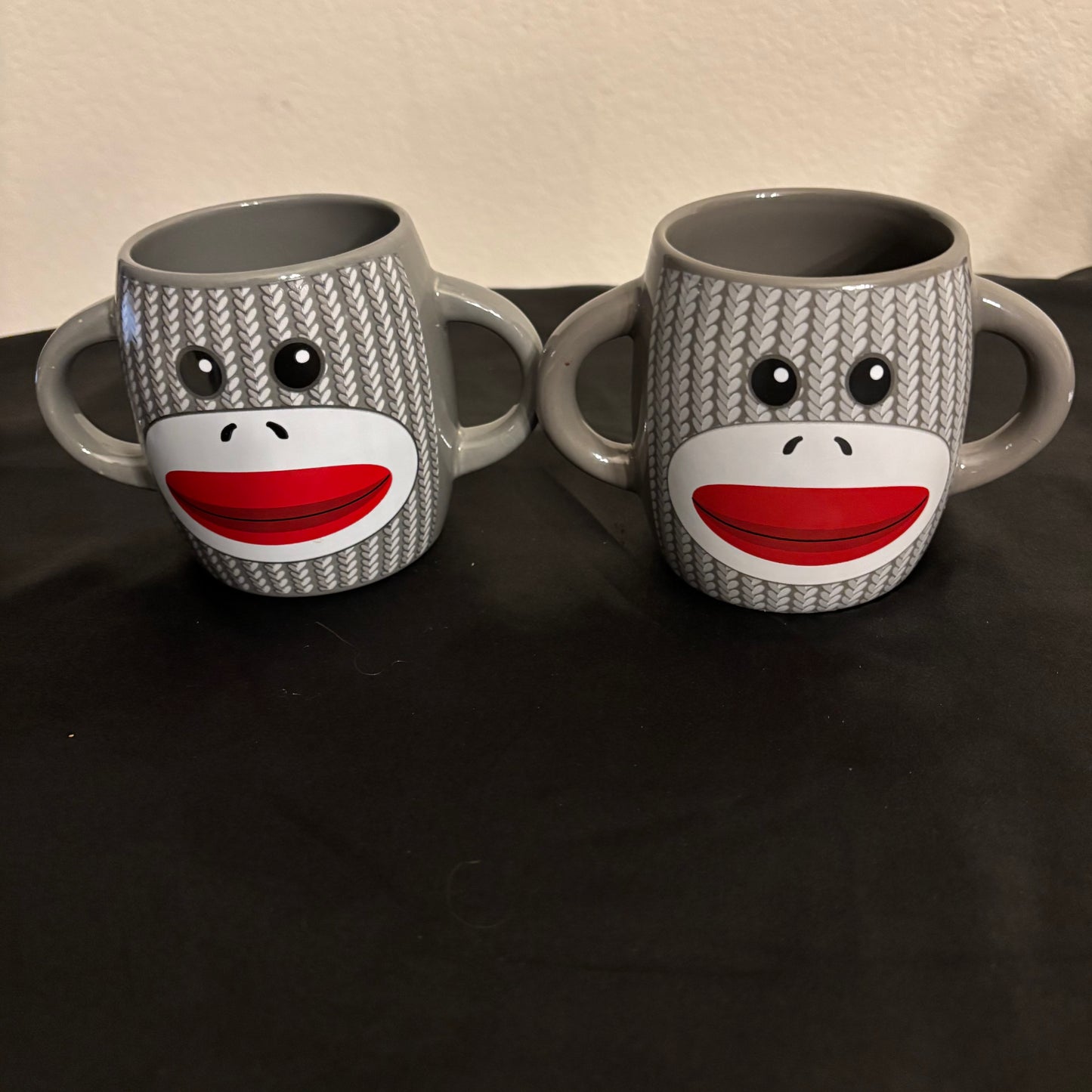 SOCK Monkey Gray mugs set of 2￼