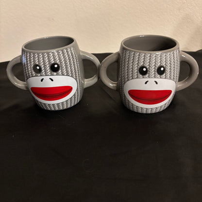 SOCK Monkey Gray mugs set of 2￼