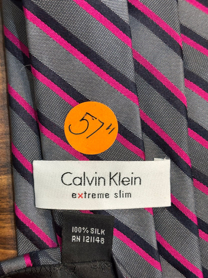 Calvin Klein Extreme Slim Pink, Black, Gray Striped Tie 57” 100% Silk