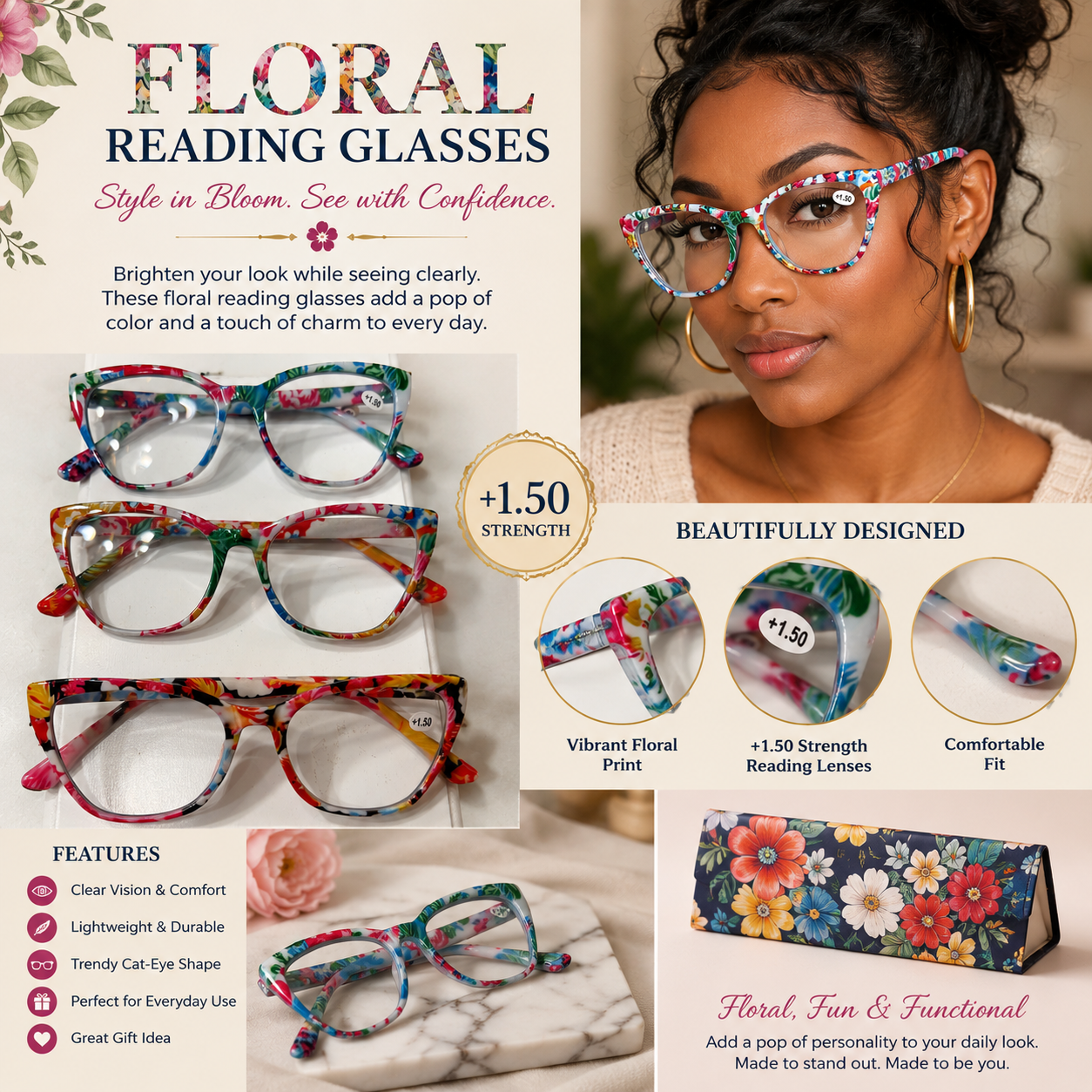 Reading Glasses 1.50 strength set of 3