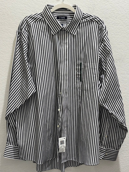 Chaps Black White Striped Button Down Long Sleeve Shirt Men size 18.5 36-37