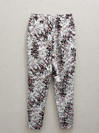 White ankle pull on pants floral pattern with pockets women’s large