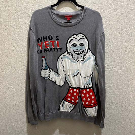 Ugly Christmas sweater “who’s yeti to party” men’s gray long sleeve size XL