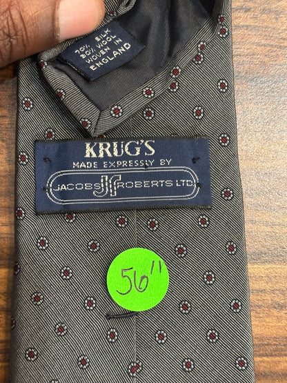 Krugs Gray Tie w/ Red polka Dots 70% Silk 30% Wool