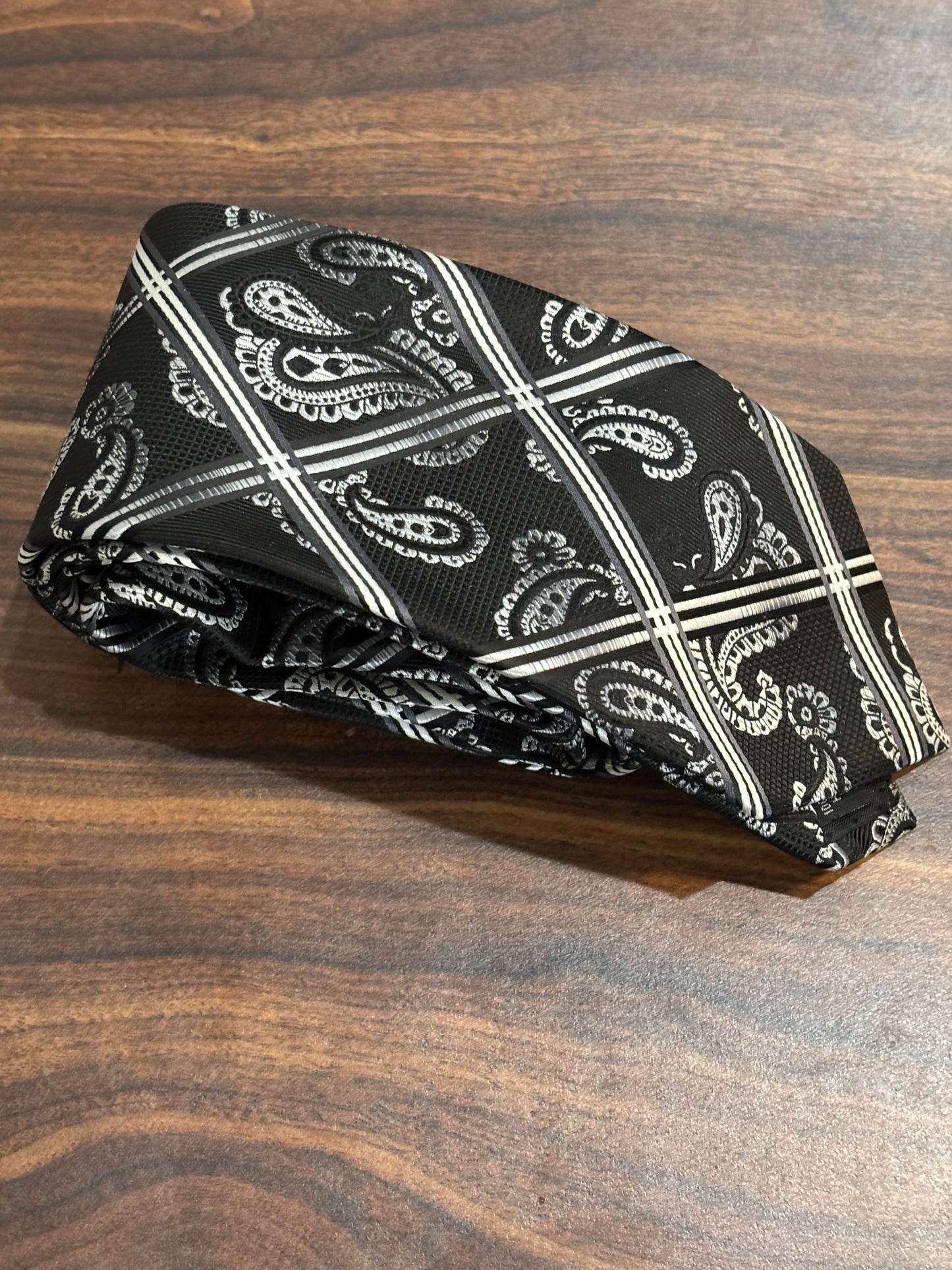 Stacy Adam’s Black Stripe and Paisley Tie 58” 100% Microfiber