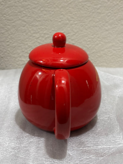 Oriental Red Ceramic Tea Pot with Gold Design