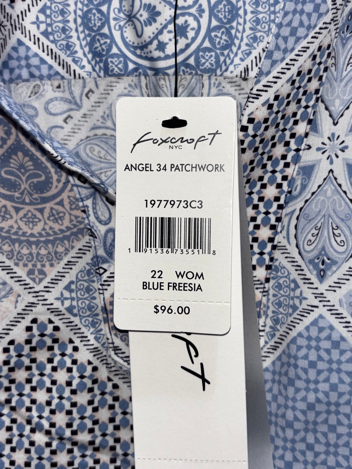 Foxcroft Women’s Light Blue Multi-patterned Designed Blouse size 22