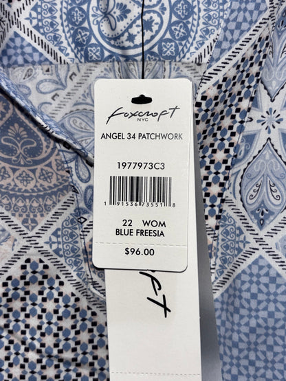 Foxcroft Women’s Light Blue Multi-patterned Designed Blouse size 22