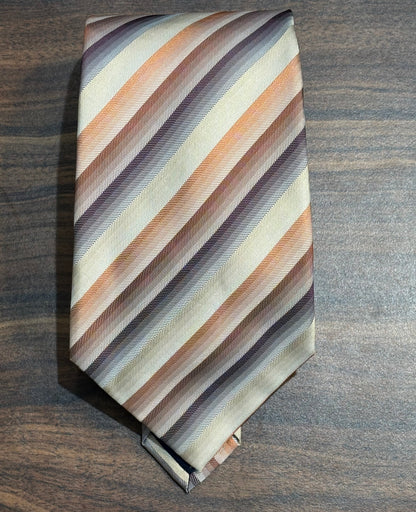 Dockers Stain Resistant Cream Multicolored Striped Tie 58” 100% Silk