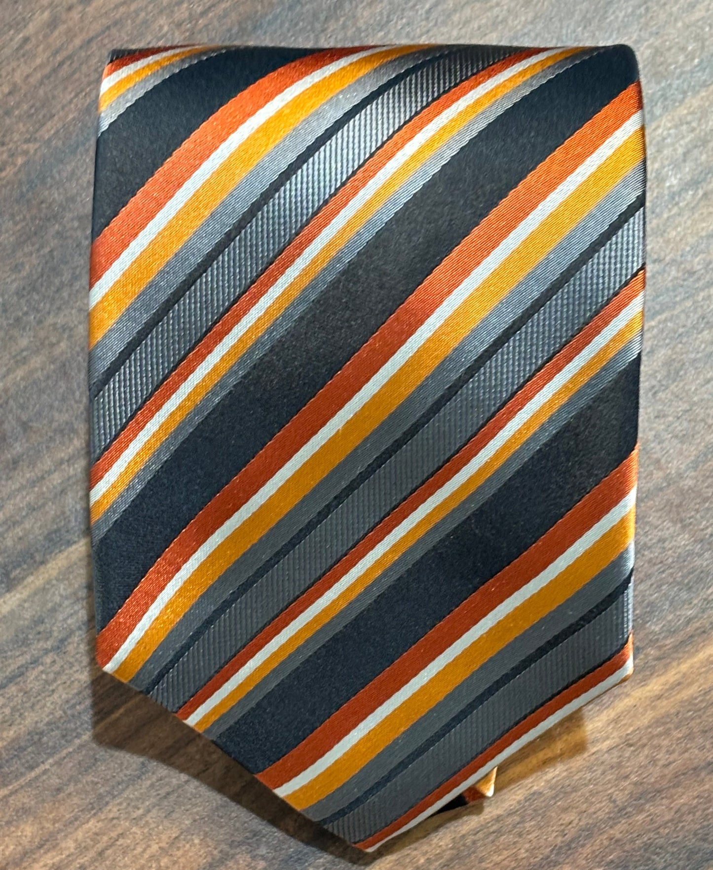 Stafford Orange, Yellow Gray & Black Striped Tie 100% Silk 58.5”