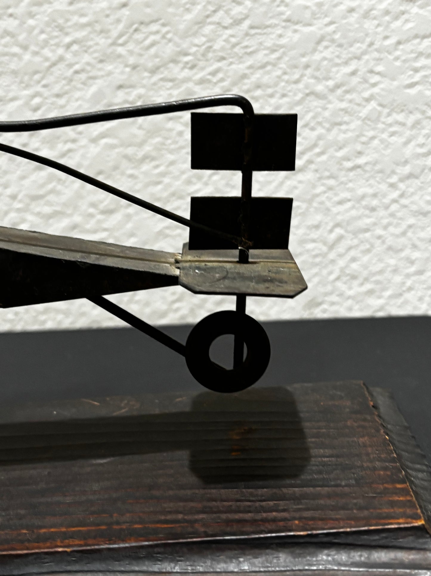 Metal Retro Propeller Plane Replica on Wood Base