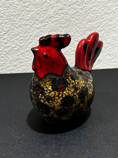 Red Gold Black Ceramic Rooster. 6in Tall