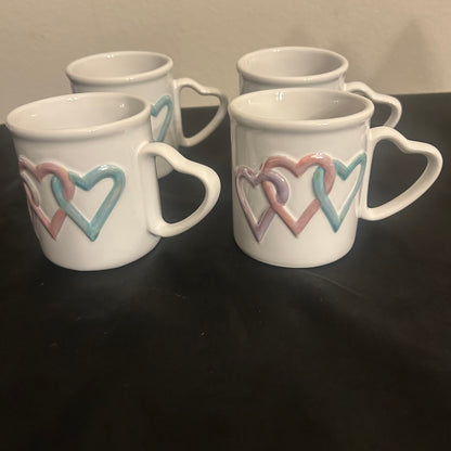 Mary Kay We hite Pink Purple and Blue Trio Heart Mugs set of 4