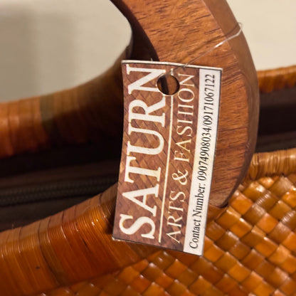 Rattan Woven Tote with Wood Handle NWT 10H x15W