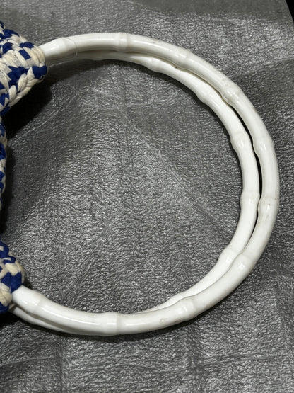 Handmade, crochet, blue and white handbag with matching wallet