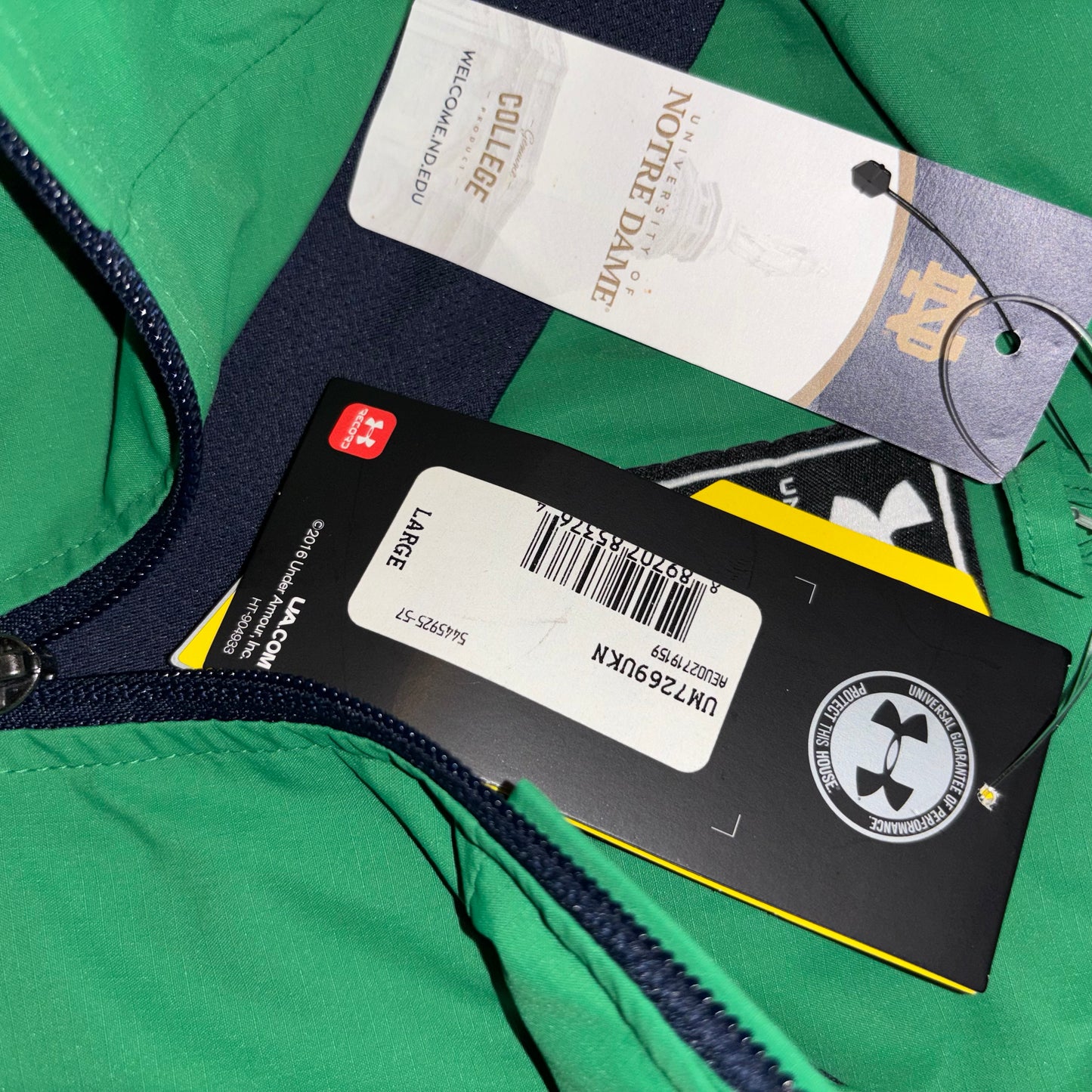 Notre Dame green jacket made by Under Armour new with tags size large