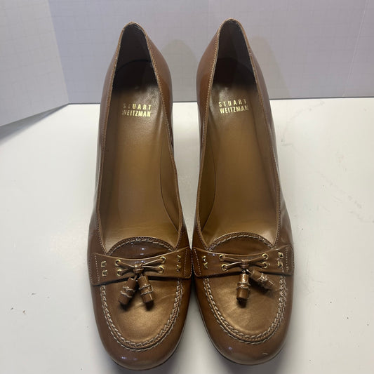 Stuart Weitzman Women’s Golden Brown Tassel 2 inch Heels Size 8.5N