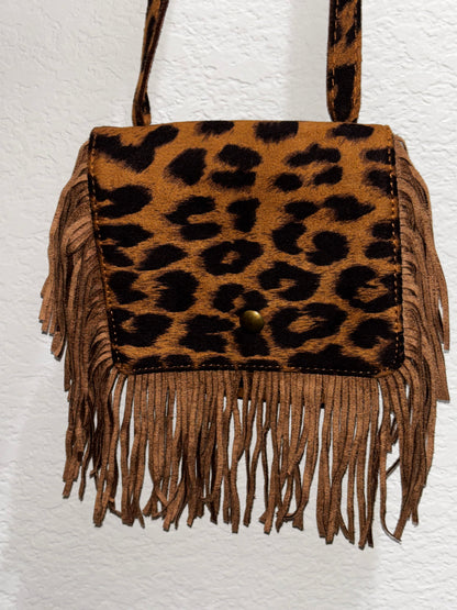Women’s leopard fringe mini cross bag