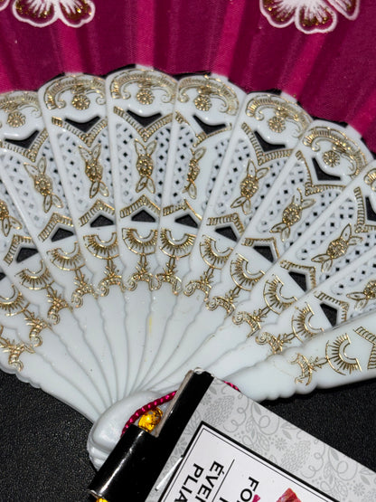 Pink White Floral Design Women’s Hand Fan
