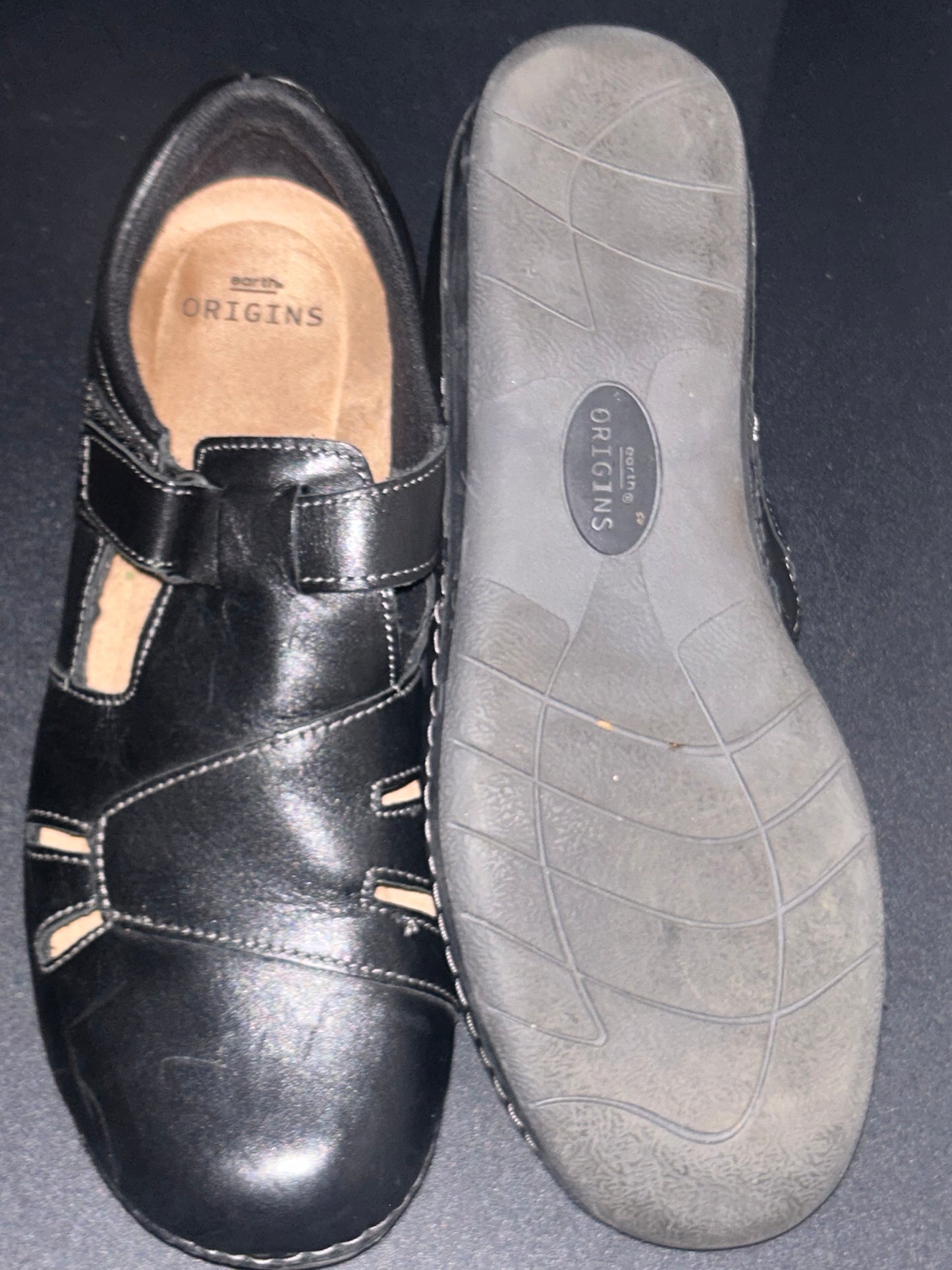Origins Women’s Black Leather Round Toe Ankle Strap Shoes size 9