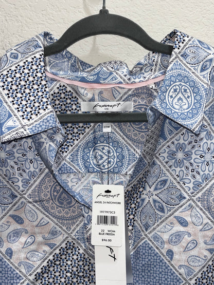Foxcroft Women’s Light Blue Multi-patterned Designed Blouse size 22