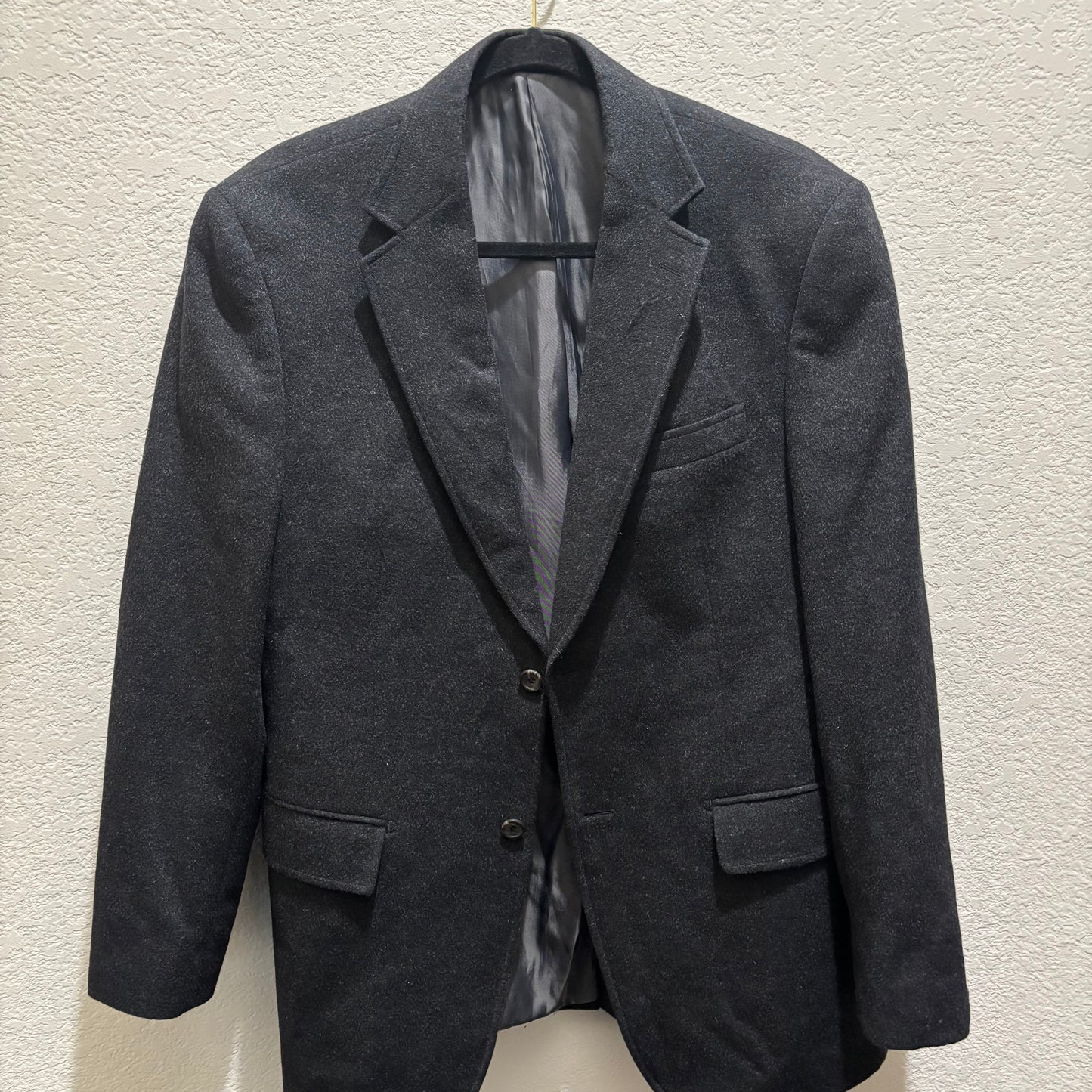 Luca Bertoni Dark Charcoal Gray/Black Wool Blazer Men’s