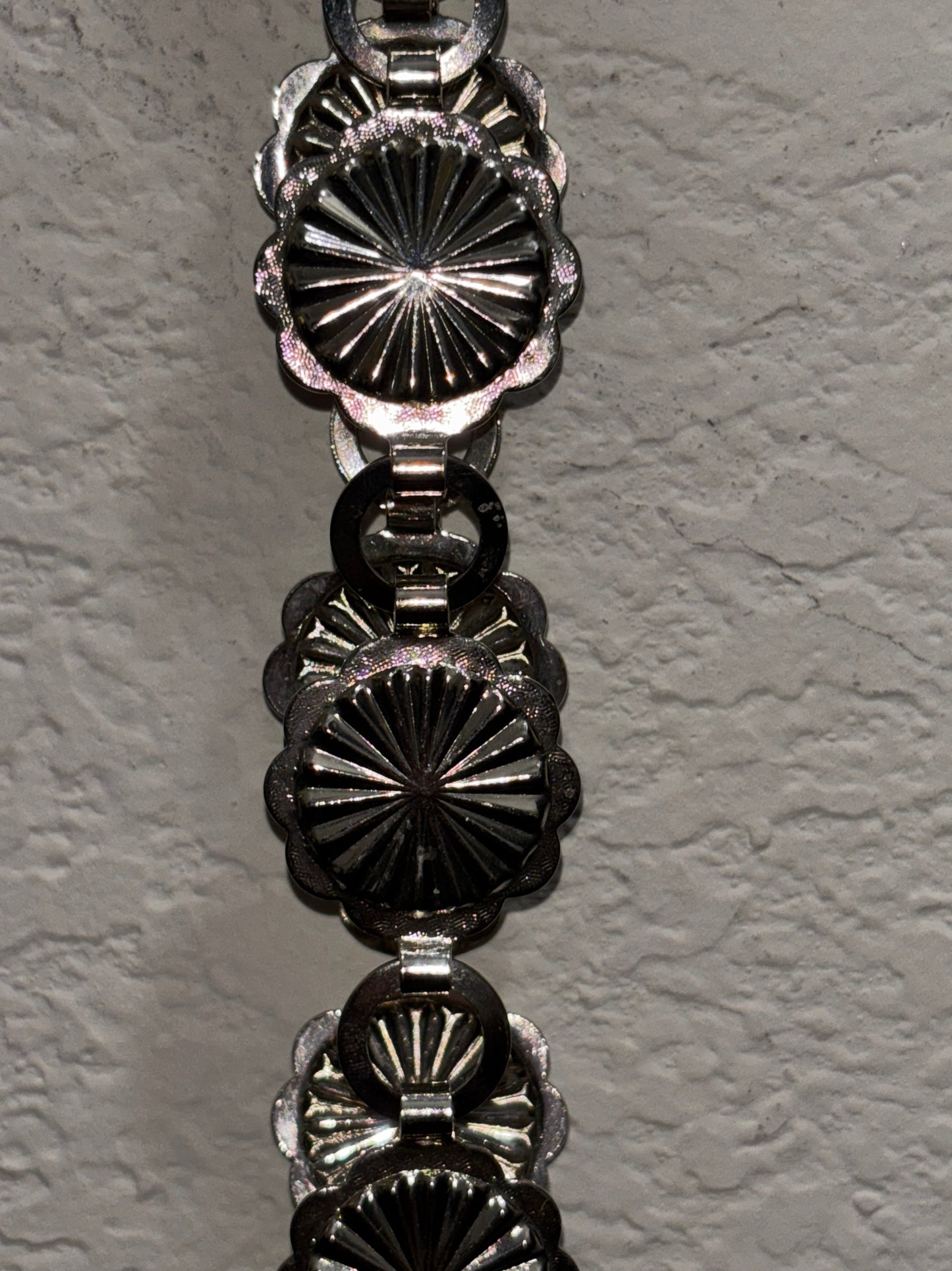 Women’s Silver Metal Belt with Floral Design, 33 inches Length