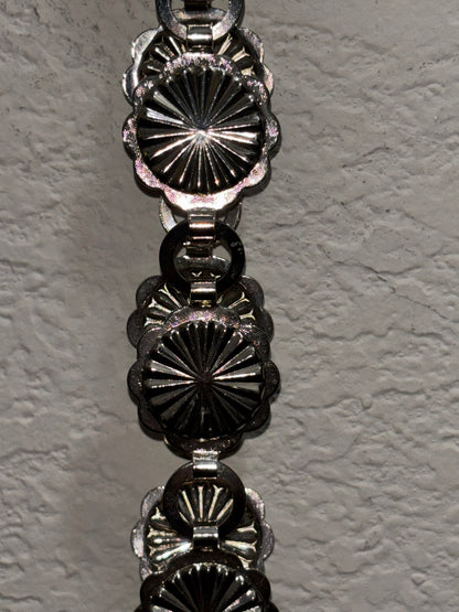 Women’s Silver Metal Belt with Floral Design, 33 inches Length