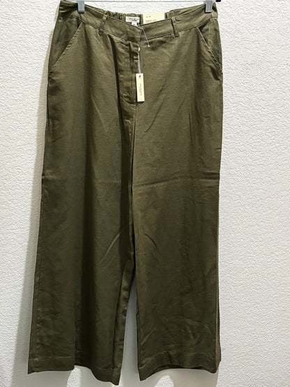 Max Studio London Women’s Olive Green Wide Leg Blended Linen Trouser Pants size XL