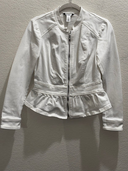 White House Black Market White Denim Ruffled Jacket Women’s size SM