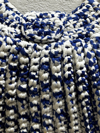 Handmade, crochet, blue and white handbag with matching wallet