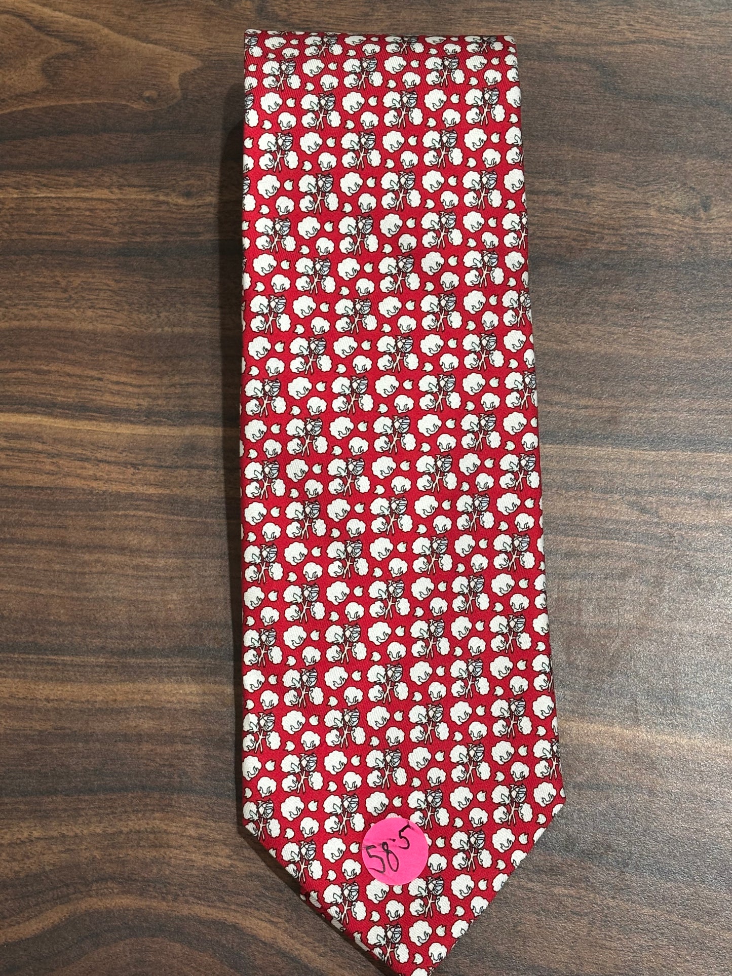 Vineyard Vines Red w/ Cotton Ball Designs Tie 100% Silk 58.5”